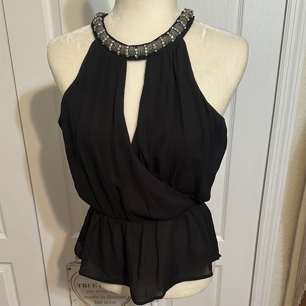 🌸🌸“Have” Black Asymmetrical Embellished Blouse